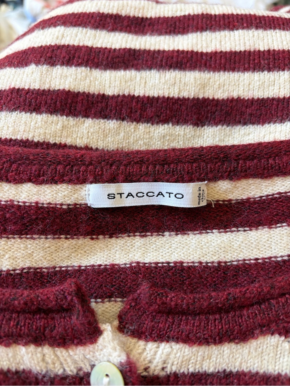 Staccato Burgundy and Oat Striped Knit Relaxed Fit Cardigan Sweater Tomato Girl - Picture 4 of 12